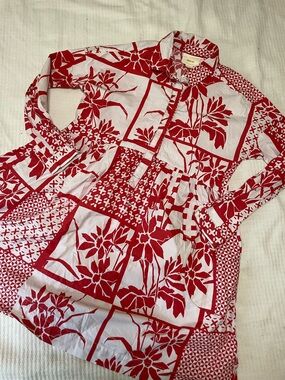 Maeve Anthropologie Printmaker Poplin Shirt Dress Patchwork Coral Ivory Size XS